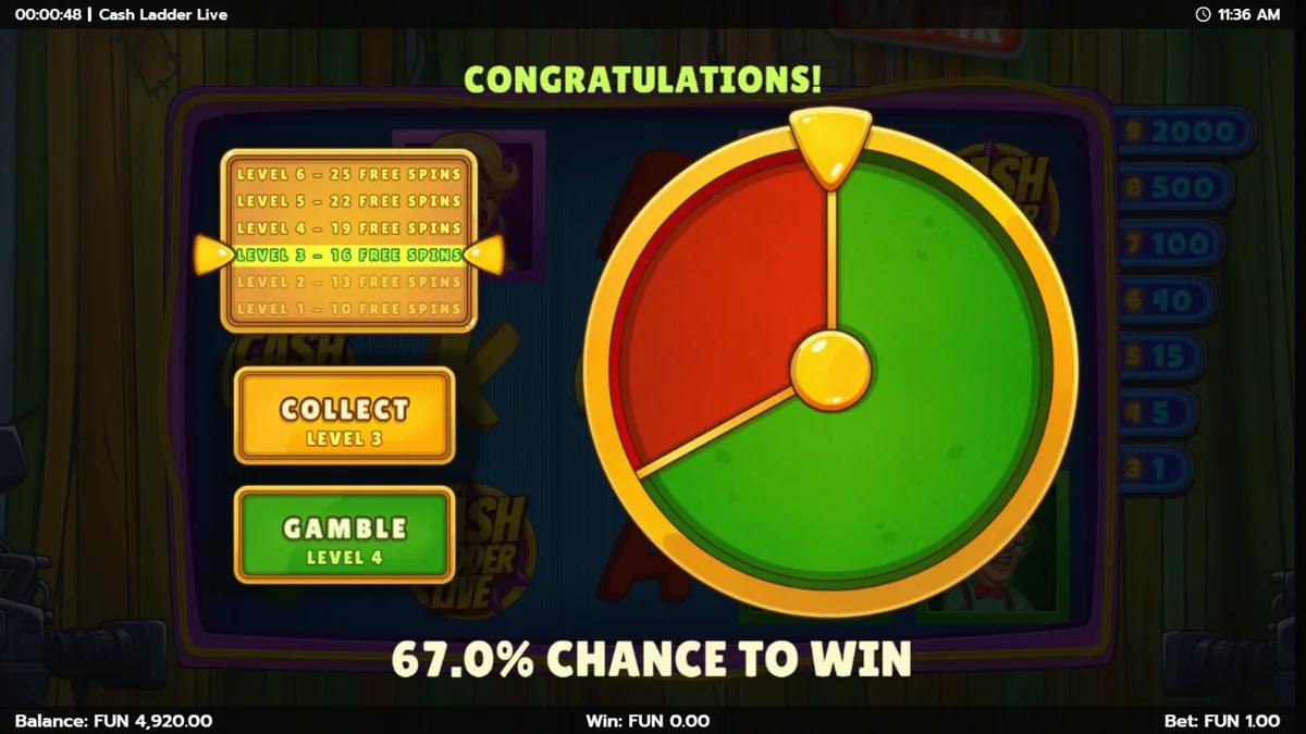 Tampilan visual studio televisi dalam slot Cash Ladder Live