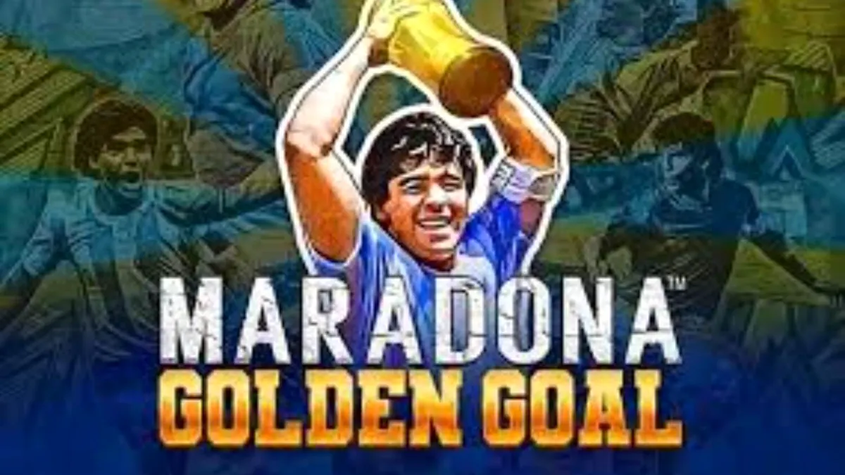 Tampilan visual slot Maradona Golden Goal dengan simbol ikonik sepak bola